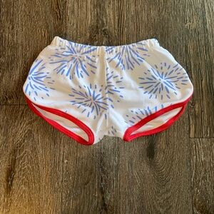 The Beaufort Bonnet Company White & Blue Firework Print Shorts with Red Trim
